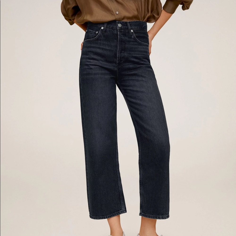 Mango Gabriela Wide Leg Denim Black Jeans